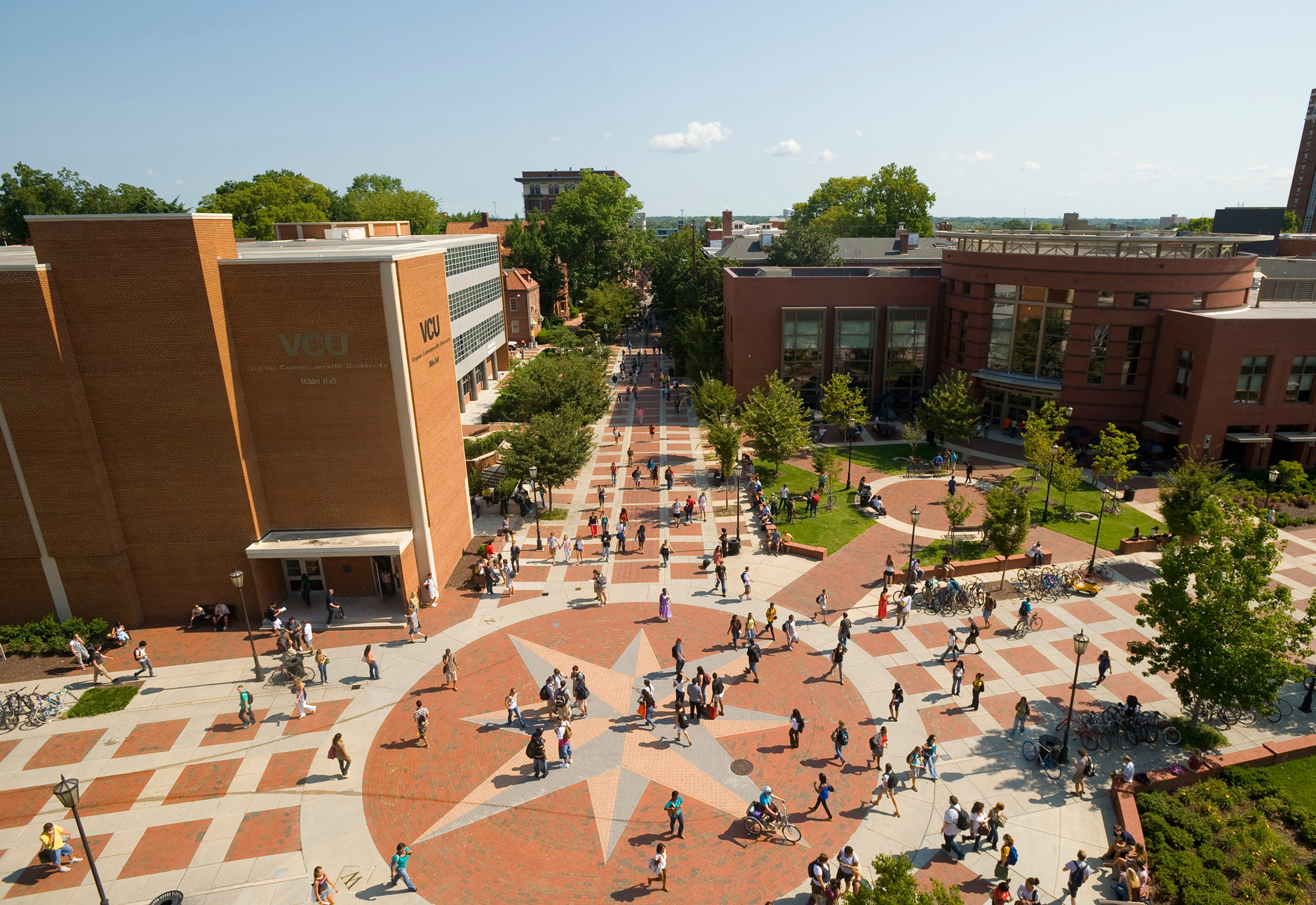 Aerial view of VCUs compass in the center of campus