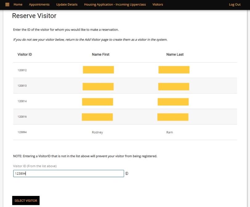 Housing portal reserve visitor list