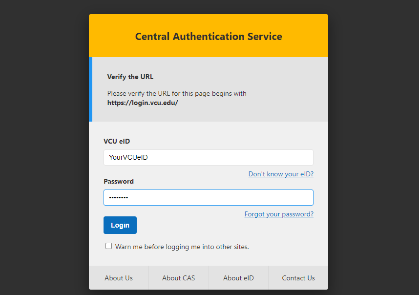 VCU login page