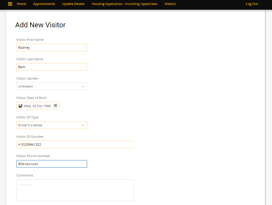 Housing portal visitor information page