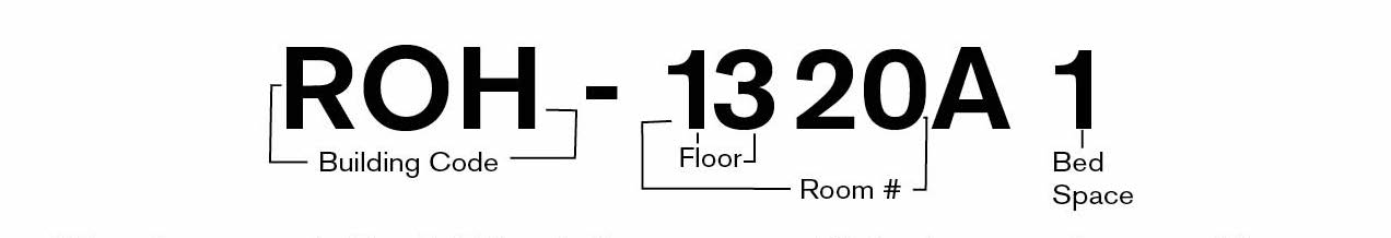 How to read your Rhoads housing assignment. R O H - 1320A - 1. This assignment reads: Rhoads Hall, 13th Floor, room 1320 (all Rhoads room assignments will have an “A” included), 1st bed space. Please note that bed spaces within a room are interchangeable. You and your roommate can decide who gets which bed.